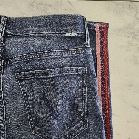 MOTHER The Looker Ankle Fray Racer Stripe Blue Jeans 26 Preowned - Picture 7 of 9